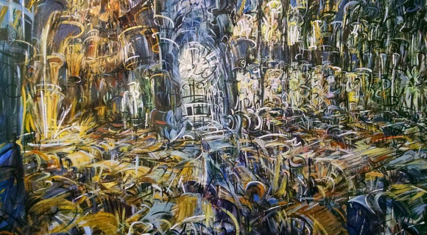 "Església Cinètica," acrylic on canvas w/Sharpie 68"X 104"  2014