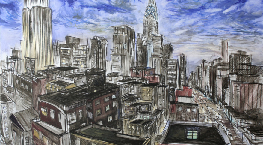 "From Kate's Apartment 2," china marker, oil on 1/2" foamcore, 32"X48"  2008